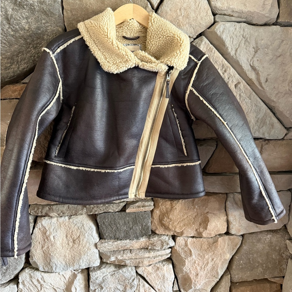 Pilcro Brown Faux-Leather Shearling Jacket with Cream Lining - Picture 10 of 11
